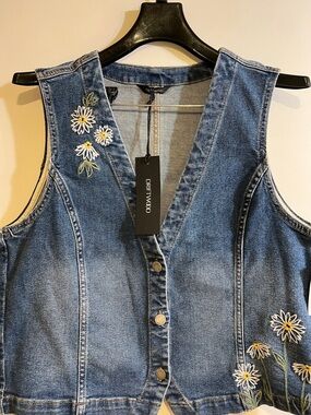 DRIFTWOOD Blue Denim Vest with Daisy Embroidery
